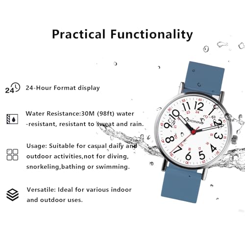 Image of Watch with Second Hand Nursing for Women, Analog Watches for Nurses, 12 /24 Hour Military Time, Easy Read Dial, Colorful Silicone Band