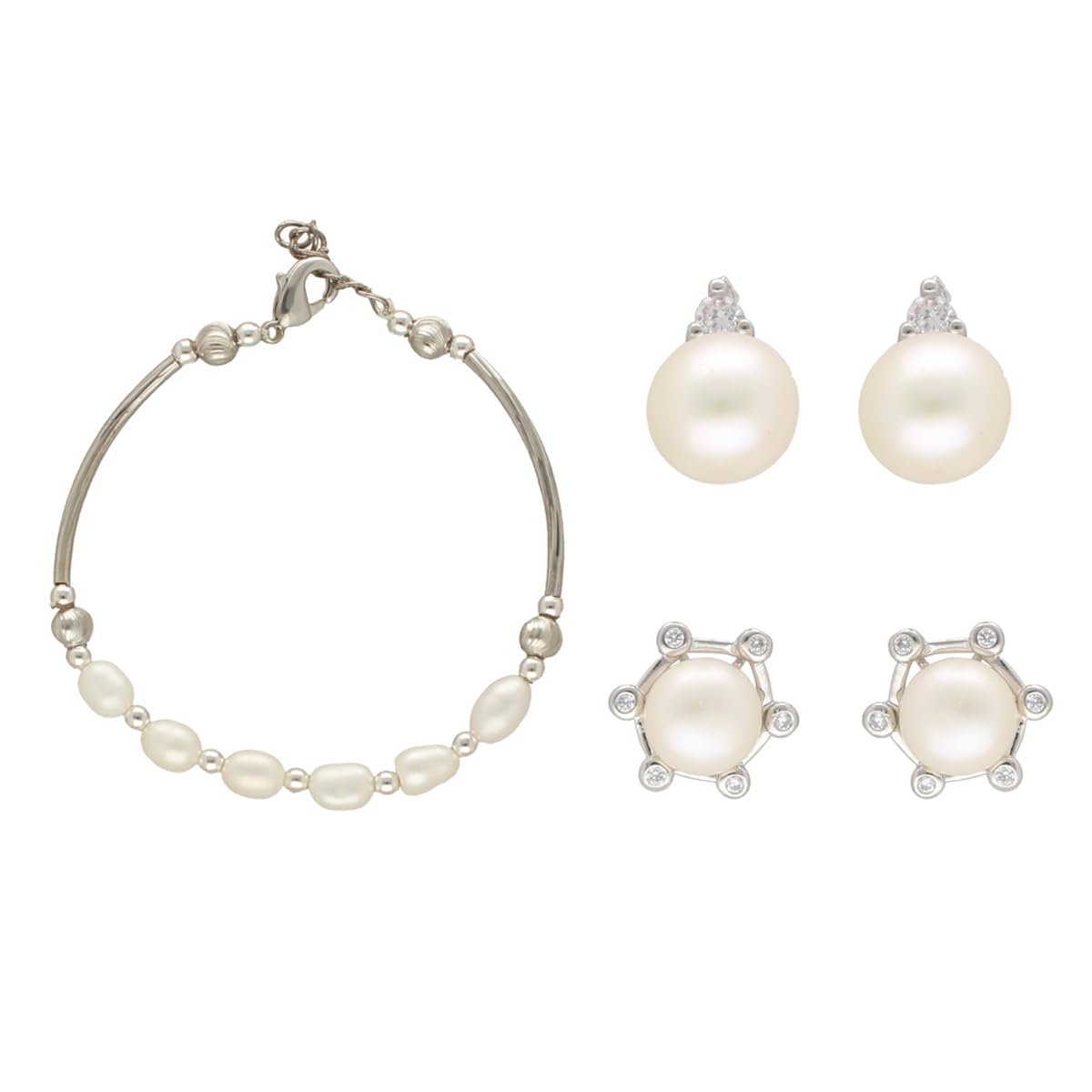 Sri jagdamba Pearls Blissful Pearl Hamper Pearls Bralcelet with Pearls Earrings for Women and Girls (B0CY843QZ5) Amazon Price History, Amazon Price Tracker