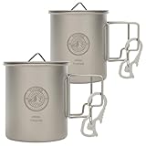 Tactiko 2-Pack 15 oz (450ml) Ultralight 100% Titanium Camping Mugs - Featherweight Grade 1 Titanium Coffee Cups – Professional Minimalist Backpacking Gear for Thru-Hiking, Trekking & Survival