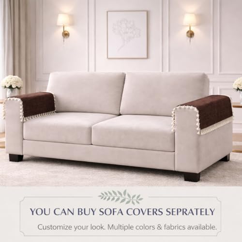 Image of STITCHNEST Premium Woven Fabric Sofa Arm Cover with Tassels | Elegant Hand Rest Protector | Durable & Stylish | 18 x 22 Inches