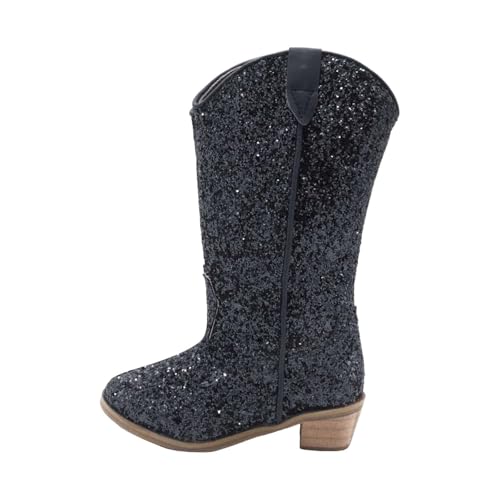 Rhinestone Sparkly Girls Cowboy Boots Kids Dress Boot Pointed Toes Low Heel Mid Calf Zipper Party Birthday Shoes