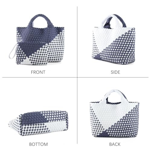 Image of Woven Bag for Women, Neoprene Tote Bag Summer Beach Handbag Purse Retro Handmade Travel Shoulder Bag Set