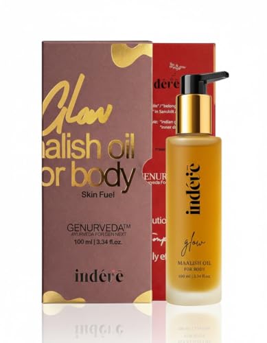 Image of Indevie Glow Body Oil with Mogra, Kesar & Chandan | Ideal for Daily Skin Moisturization | Ayurvedic, Non-Greasy Formula for Deep Nourishment and Glow | Free from Silicones, Parabens & Sulphates