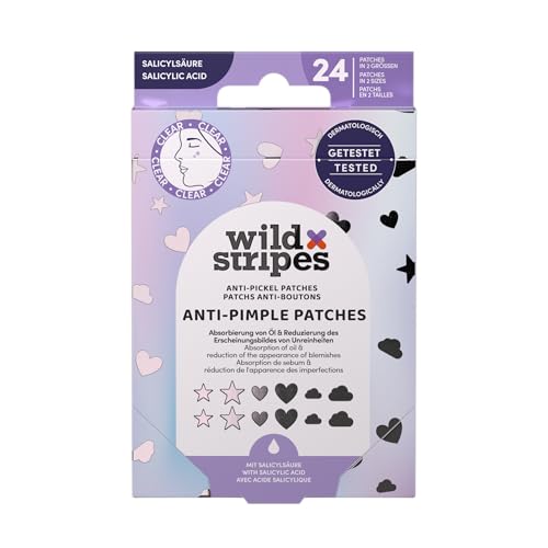 Wild Stripes - Anti-Pimple Patches Holo Clear - Pickelpflaster mit Salicylsäure für gezielte Tag- & Nachtpflege - Schnell & effektiv - Anti Pickel & Mitesser - Hautpflege für unreine Haut - 24 Stk