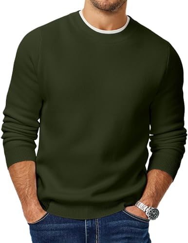 JMIERR Men's Warm Fleece Winter Sweater Heavy Weight Crewneck Pullover Knit Slim Fit Soft Comfy Sweaters