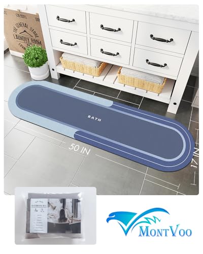 MontVoo Bath Mat Runner - Long Non Slip Absorbent Quick Dry Thin Bath Rug for Bathroom Floor Mat - Rubber Backed - Stain Resistant - Easy Care -Navy17 x50 - Thumbnail 2