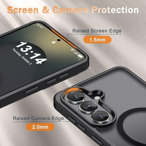 Image of YENAPOON for Samsung Galaxy S26+ Plus Case, Matte Magnetic Phone Cover [with 1 Screen Protector] [Support for MagSafe] [Shockproof Military Grade Protection] Translucent Frosted Back, Black