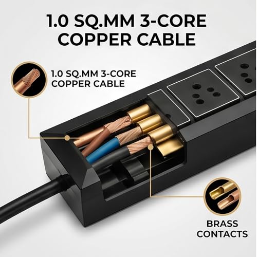 Image of Extension Board 10A 5 Socket 250 Volts Spike Guard, Extension Board, 1 Sq.mm 3 core Pure Copper Wire, Heavy Duty ABS Body with 20A Master Switch,2 Meter Cable