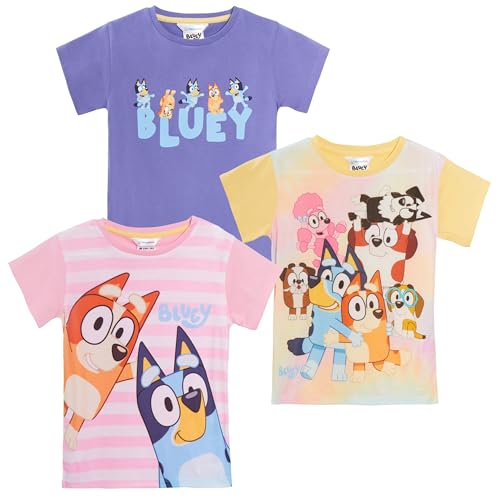 Bluey Girls 3 Pack T-Shirts for Kids Multipack Tees 100% Cotton Puppy Bingo Dress Up