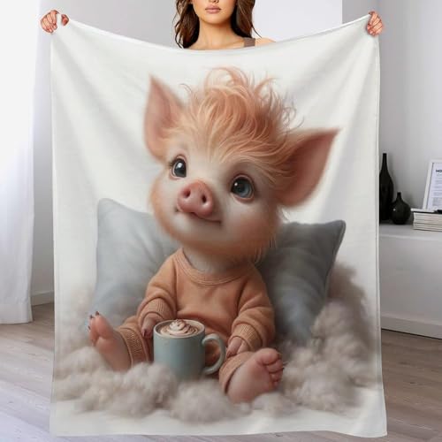 Couverture mignon cochon en flannel douce 130x180cm pour canapé