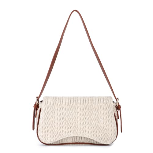 BWBIKE Bolso de Hombro Tejido de Rafia para Mujer Bolso de Moda con Cierre de Cremallera Imagen de BWBIKE Bolso de Hombro Tejido de Rafia para Mujer Bolso de Moda con Cierre de Cremallera