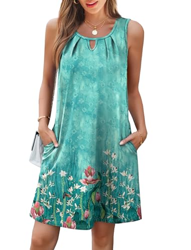 Image of RUMIA Swimsuit Coverup for Women Summer Sleeveless Beach Dress | Crew Neck, Pockets, Eyelet, Boho, Above knee Length, A-Line. Everyday wear, Sundresses, Cruise Wear, Vacation essential