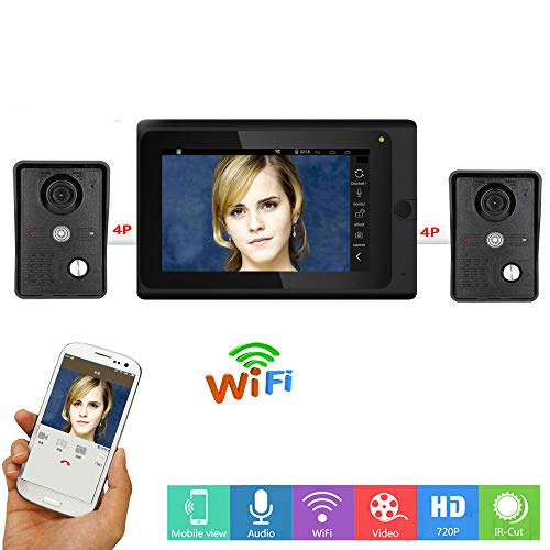 Video Intercom 7 Zoll Monitor WiFi Wireless Video Türsprechanlage Türklingel Eintrag 2 Kamera 1 Monitor System Android IOS APP