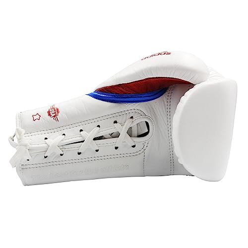 Adidas Adi-Speed 500 Pro Boxing Gloves - For Boxing, Kickboxing, & Sparring - Traditional Lace-Up Closure - 12 Oz, White/Red/Metallic Blue - For Men & Women's #TOP6