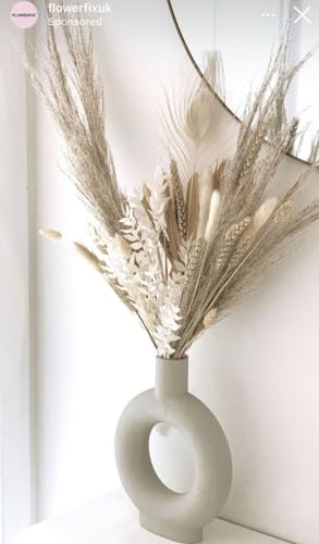 Image of 6 & 8 inch Inch White Ruf Ring 1 Pcs Ceramic Vase for Dinning Table| Vases for Home Dcor, Living Room Vase, Antique Home Dcor Vase, Living Room Flower Vase, Donut Vase (Only Vase)