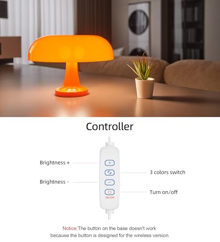 Orange Bedside Lamp for Bedroom Nightstand, Retro Mushroom Table Lamp with 3 Lighting Color and 10 Brightness Level, Desk Lamp for Reading Room/Office/Dorm(W11'' x H7.67'', USB Powered) - Image 5