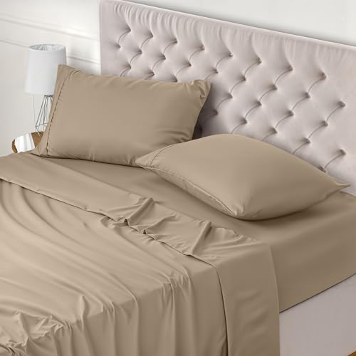 Utopia Bedding Juego de Sabanas 4 Piezas 150x200 - Poliéster Microfibra Cepillada - Oeko-Tex Certificado - Sábana Bajera, Sábana Plana y 2 Fundas de Almohada 50x75 (Cama 150, Arena)