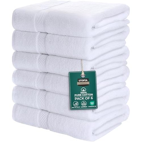 Utopia Towels – 6 Pack Bath Towel Set, 100% Ring Spun Cotton (60 x 120 CM) Medium Lightweight and Highly Absorbent Quick Drying Towels, Premium Towels for Hotel, Spa and Bathroom (White)