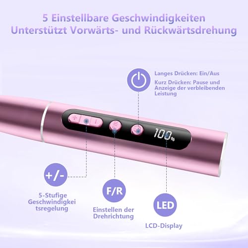 POFIBO Nagelfräser Kabellose 35000 U/Min Nagelfräser für Gelnägel - Professioneller Nail Drill für Gel- und Acrylnägel, Elektrische Nagelfeile mit Verstellbarer Geschwindigkeit für Maniküre Pediküre