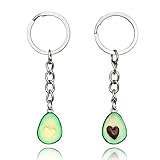 A Set Handcraft Green Avocado Friendship Keychain Handmade Pendant Oval Heart Love Present Necklace Food (Heart Keychain（Couples）)
