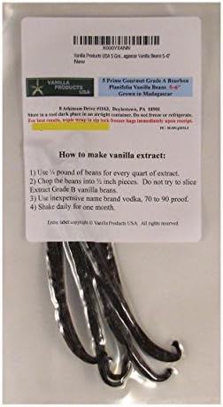 Vanilla Products USA 5 Grade A Prime Gourmet Bourbon Madagascar Vanilla Beans 5~6"