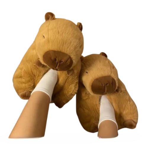 Cute Capybara Slippers, with One Random Key Chain Capybara Gift for Women Girls Kids, Fuzzy Warm Non Slip Winer Shoes Faux Fur Plush Cozy Indoor House Sandals Soft Cloud Slides Bedroom Funny Slippers