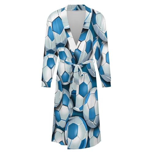 Soccer in Argentina Flag Pattern Soft Robe Long Sleeve Bathrobes V Neck Sleepwear Spa Robes with Belt Men Woman4