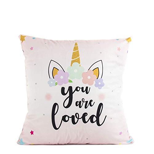 Arundeal 18 X 18 Inches Pink Unicorn Decorative Throw Pillow Case Cover With You Are Loved For Nursery Girls Room #TOP6
