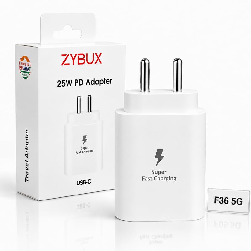 Image of 25W USB-C Fast Charging Adapter Compatible with Samsung Galaxy F36|A54|A27|A14 |A35|A56|M14|M15|M16|M17|M17e|M35|M56|M57|M47|F14|F56| 25 Watt Superfast Charging Adaptor, White