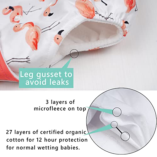 Image of Ambaby Cloth Diapers Combo Pack Quick Dry Comfort Gots Certified Free Size Button Adjustable, Washable, Reusable, Multilayered Cotton Pads And Boosters, Birds And Animals Blue Printed - Pack Of 2