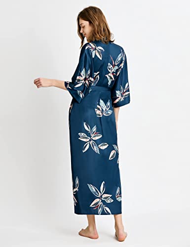 PRODESIGN-Kimono-Robe-de-Nuit-Femme-Longue-Robe-de-Chambre-Motif-Feuille-Kimono-Peignoir-Long-en-Satin-Longueur-53135cm-Vert-fonce