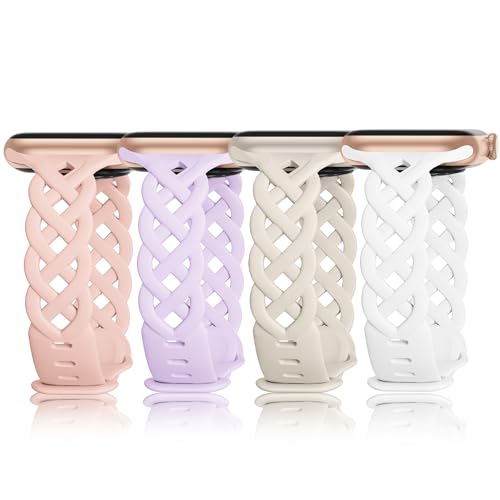 Image of Slim Silicone Bands Compatible with Apple Watch Band 40mm 38mm 41mm 44mm 45mm 46mm 49mm 42mm Women Floral Breathable Braided Lace Thin Sport Strap Replacement Wristbands iWatch SE Series 11 10 9 8 7 6 5 4 3 ultra 2