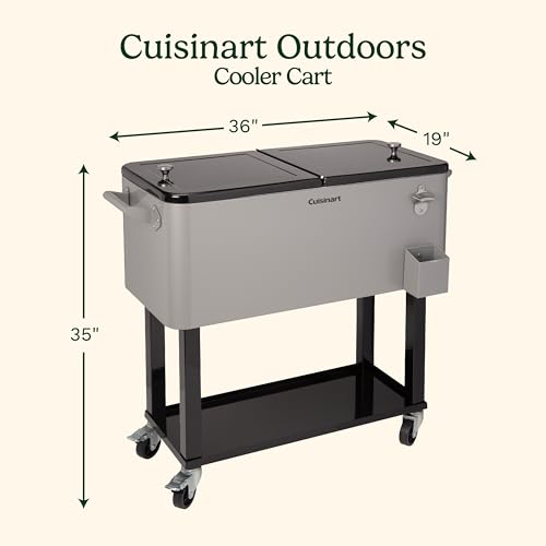 Cuisinart 80 Qt Cooler Cart, Portable Outdoor Beverage Cooler with Storage Shelf, Bottle Opener and Cap Collector, Summer BBQs, Cookouts and Tailgates, 48 Hour Cold Drinks, Chill, Fresh Sodas and Beer