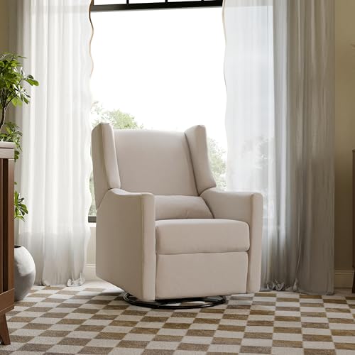 Babyletto Kiwi Recliner and Swivel Glider in Performance Beach Eco-Weave GREENGUARD Gold Certified Manual Recline Water Repellant + Stain Resistant Fabrics