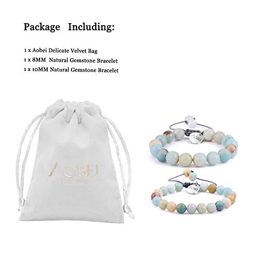 2Pcs Amazonite Gemstone Beaded Couple Bracelet 8Mm/10Mm Round Beads Healing Reiki Macrame Adjustable Jewelry For Men Women By Aobei #TOP6