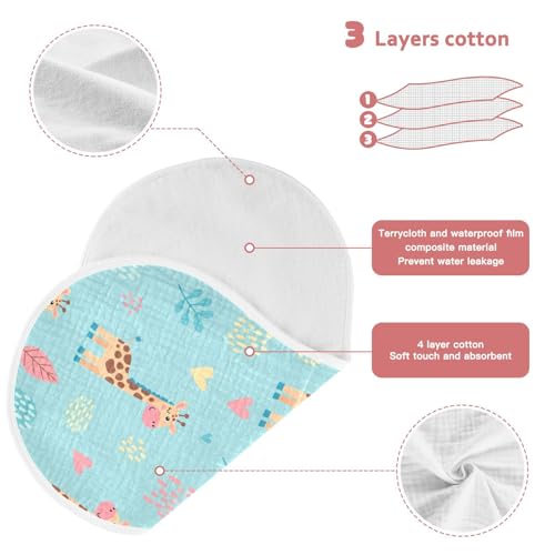 2 Pack Muslin Burp Cloths Giraffe Leaves Blue Cotton Baby Burp Cloths Ultra Absorbent Burping Cloth Soft Spit Up Rags for Newborn Boys Girls, Large 22" x 11"3
