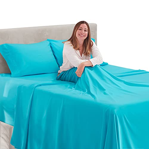 Image of Hearth & Harbor Extra Deep Pocket Sheets - 3 Piece Hotel Luxury Bed Sheets Set Fits Up to 24 inch Mattress - Ultra Soft Luxury Bed Sheet Set - Soft & Breathable, Twin, Beach Blue