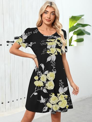 Image of Heymoments Women's Short Sleeve Crewneck Sundress Summer Casual A-Line Beach Dress with Pockets S-2XL