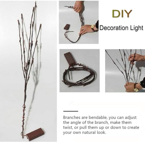 Image of DK177 2Pack Led Branch Light Battery Operated Lighted Branch Vase Filler Willow Tree Artificial Little Twig Power Brown 30 Inch 20 LED for Home Romantic Decoration, 2Pack Redlight