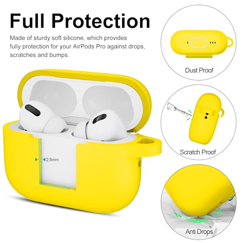 Image of for AirPods Pro 2nd 1st Generation Case Cover with Keychain, Protective Soft Silicone Skin Accessories for Apple AirPods Pro Charging Case 2022 /2019, Front LED Visible, Yellow