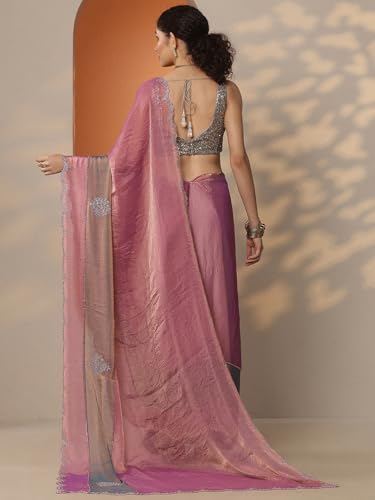 Image of Libas Embellished Silk Blend Saree With Unstitched Blouse Piece