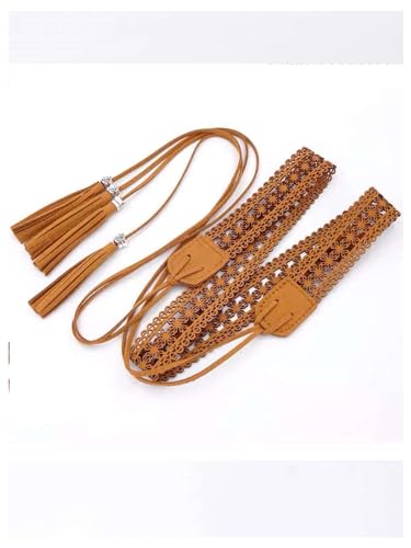 Verdusa Women's Boho Tie Waist Belt Tassel Hollow Out Leather Belts2