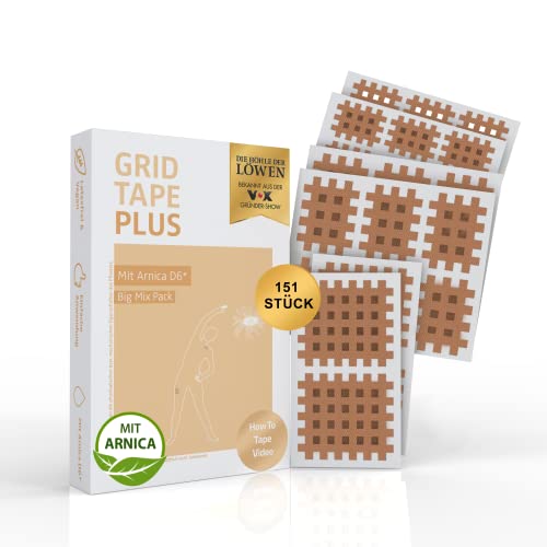 AKTIMED Grid Tape PLUS Mix - Patentbasierte Gittertapes mit pflanzlichem Extrakt Arnica D6* - Akupunkturpflaster dermatologisch getestet - Crosstape Gitterpflaster für Schmerz- und Triggerpunkte
