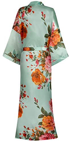 Image of goodmansam Women's Long Floral Satin Kimono Robes Bridal Dressing Gown Wedding Bridesmaid Nightgown