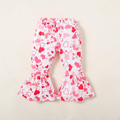 Image of Girl Valentines Day Outfit Letter Tee Shirt Love Heart Bell Buttoms Pants Headband Clothes Set