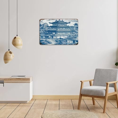 Panneau en métal blanc et bleu Chinoiserie 30x45 cm pour déco murale - 5