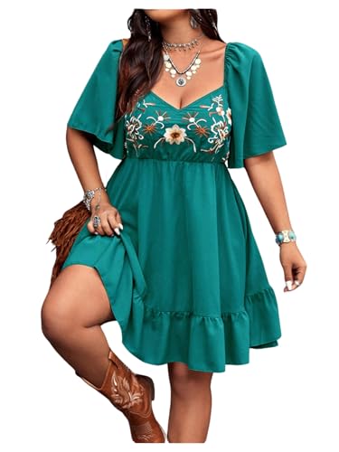 Women's Plus Size Western Dress Floral Embroidered Cowgirl Outfits Country Mini Flowy Boho Fall Dress