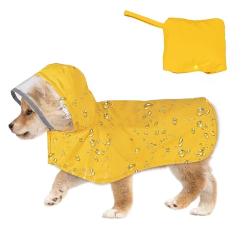 Image of Qpets Dog Rain Coat, Monsoon-Proof Waterproof Design with Clear Wide Brim Hood, Reflective Rim & Adjustable Elastic Leg /Belly Straps, Lightweight Anti-Wind Coat for Large Breeds, Outdoor Hikes (XL)