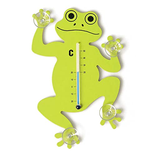 HAB & GUT -TG003-Thermomètre de fenêtre grenouille de métal, 17 cm avec 4 ventouses puissantes