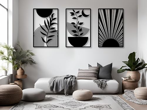 VAILLA Boho Minimalist Wall Art, Set of 3 Wooden Wall